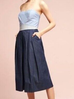 Anthropologie Elevenses Chambray Mirabelle Culotte Wide Leg Jumpsuit Strapless